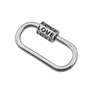copper Carabiner Clasp, LOVE, platinum plated, approx 15-27mm [FN22848]
