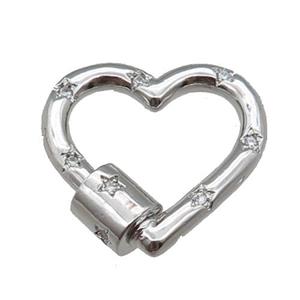 copper Carabiner Clasp, heart, platinum plated, approx 22mm [FN22851]
