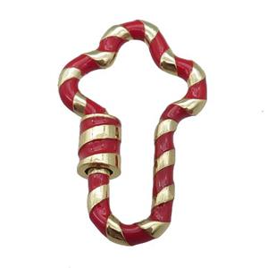 copper Carabiner Clasp with red enameled, gold plated, approx 22-35mm [FN22854]