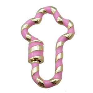 copper Carabiner Clasp with pink enameled, gold plated, approx 22-35mm [FN22856]