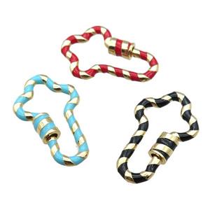 copper Carabiner Clasp with enameled, mixed, gold plated, approx 22-35mm [FN22857]