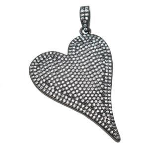 copper heart pendant pave zircon, black plated, approx 30-40mm [FN22860]