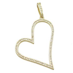 copper heart pendant pave zircon, gold plated, approx 35mm [FN22861]