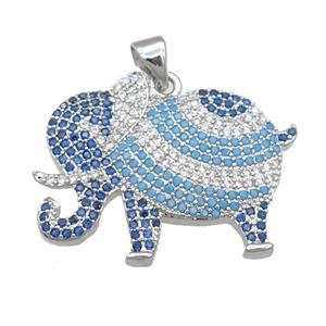 copper elephant pendant pave zircon, platinum plated, approx 20-28mm [FN22872]