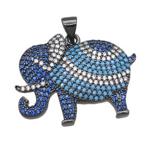 copper elephant pendant pave zircon, black plated, approx 20-28mm [FN22874]