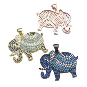 copper elephant pendant pave zircon, mixed, approx 20-28mm [FN22876]