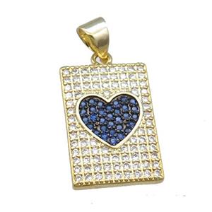 copper rectangle pendant pave zircon, heart, gold plated, approx 12-18mm [FN22883]