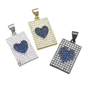 copper rectangle pendant pave blue zircon, heart, mixed, approx 12-18mm [FN22885]