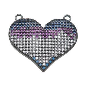 copper heart pendant pave zircon with 2loops, black plated, approx 20-26mm [FN22887]