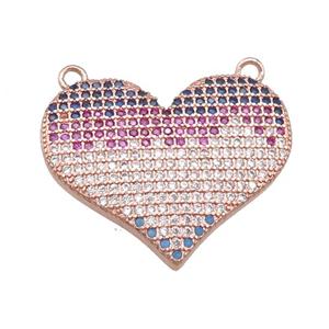 copper heart pendant pave zircon with 2loops, rose gold, approx 20-26mm [FN22888]