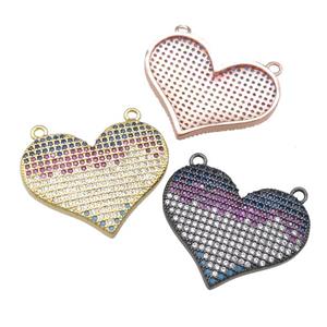 copper heart pendant pave zircon with 2loops, mixed, approx 20-26mm [FN22889]