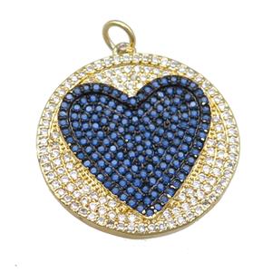 copper circle pendant pave zircon, heart, gold plated, approx 25mm [FN22896]