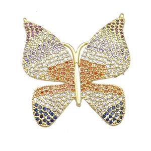 copper butterfly pendant pave zircon with 2loops, gold plated, approx 28-30mm [FN22900]