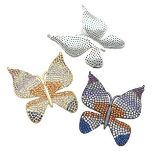 copper butterfly charm pendant pave zircon with 2loops, mixed, approx 28-30mm [FN22903]