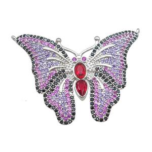 copper butterfly pendant pave zircon with 2loops, platinum plated, approx 28-35mm [FN22904]