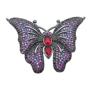 copper butterfly pendant pave zircon with 2loops, black plated, approx 28-35mm [FN22906]
