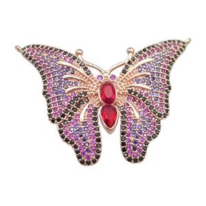 copper butterfly pendant pave zircon with 2loops, rose gold, approx 28-35mm [FN22907]