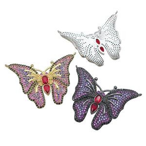copper butterfly charm pendant pave zircon with 2loops, mixed, approx 28-35mm [FN22908]
