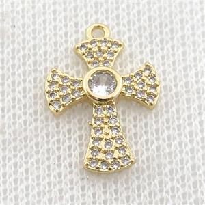 copper cross pendant pave zircon, gold plated, approx 14-18mm [FN22910]