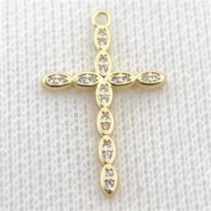 copper cross pendant pave zircon, gold plated, approx 18-26mm [FN22911]