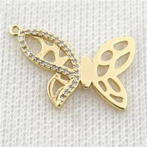copper butterfly pendant paved zircon, gold plated, approx 19-25mm [FN22913]