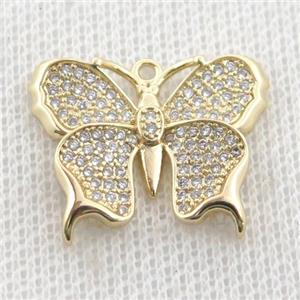 copper butterfly pendant pave zircon, gold plated, approx 18-24mm [FN22914]