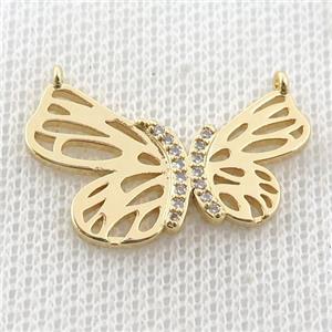 copper butterfly pendant pave zircon, gold plated, approx 16-25mm [FN22915]