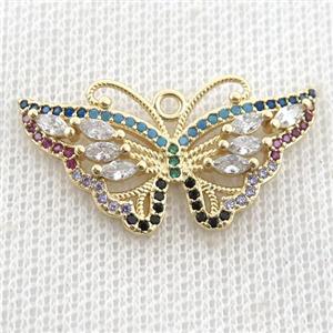 copper butterfly pendant pave zircon, gold plated, approx 16-30mm [FN22916]