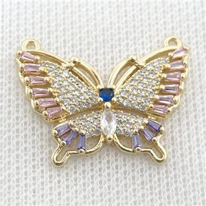copper butterfly pendant paved zircon, gold plated, approx 20-30mm [FN22918]