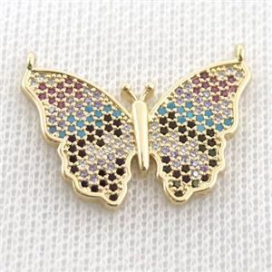 copper butterfly pendant paved zircon, gold plated, approx 18-29mm [FN22919]