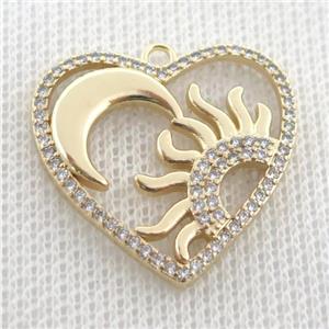 Copper Heart Pendant Pave Zircon Moon Sun Gold Plated, approx 25mm [FN22921]