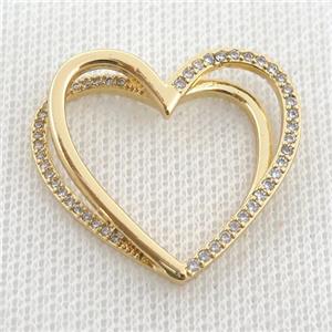 copper heart pendant pave zircon, gold plated, approx 27-28mm [FN22924]