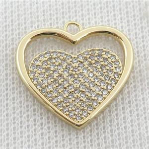 copper heart pendant pave zircon, gold plated, approx 22-23mm [FN22925]