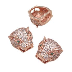copper leopardhead beads pave zircon, rose gold, approx 14mm [FN22929]