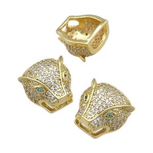 copper leopardhead beads pave zircon, gold plated, approx 14mm [FN22931]