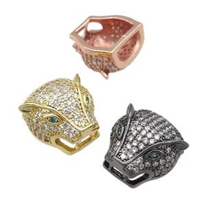 copper leopardhead beads pave zircon, mixed, approx 14mm [FN22933]