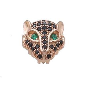 copper leopardhead beads pave zircon, rose gold, approx 11mm [FN22934]