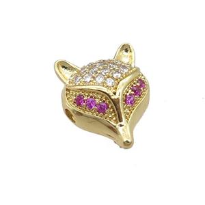 copper foxhead beads pave zircon, gold plated, approx 11-12mm [FN22935]