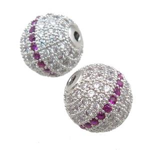 copper beads pave zircon, round, platinum plated, approx 10mm dia [FN22942-10MM]