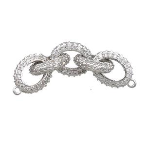 copper linker connector pave zircon, oval, platinum plated, approx 10-12mm, 40mm length [FN22943]
