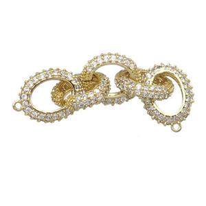 copper linker connector pave zircon, oval, gold plated, approx 10-12mm, 40mm length [FN22944]