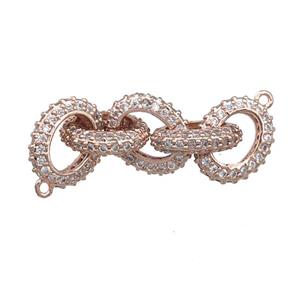 Copper Linker Connector Pave Zircon, Oval, Rose Gold, approx 10-12mm, 40mm length [FN22946]