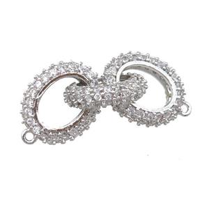 copper linker connector pave zircon, platinum plated, approx 12-15mm, 25mm [FN22951]