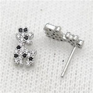 copper dog Stud Earring paved zircon, platinum plated, approx 6-12mm [FN22957]
