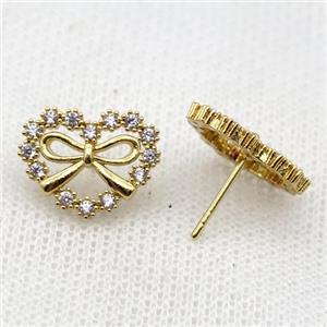 copper Knot Stud Earring pave zircon, gold plated, approx 12-16mm [FN22960]