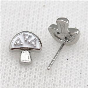copper mushroom Stud Earring with white Enameled, platinum plated, approx 9mm [FN22961]
