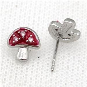 copper mushroom Stud Earring with red Enameled, platinum plated, approx 9mm [FN22964]