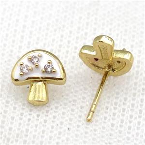 copper mushroom Stud Earring with white Enameled, gold plated, approx 9mm [FN22973]