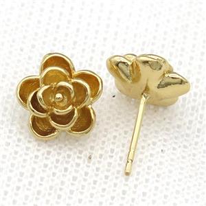 copper Flower Stud Earrings, unfade, gold plated, approx 11mm [FN22975]