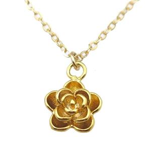 copper Flower Necklace, gold plated, approx 1.5mm, 11mm, 42cm length [FN22977]